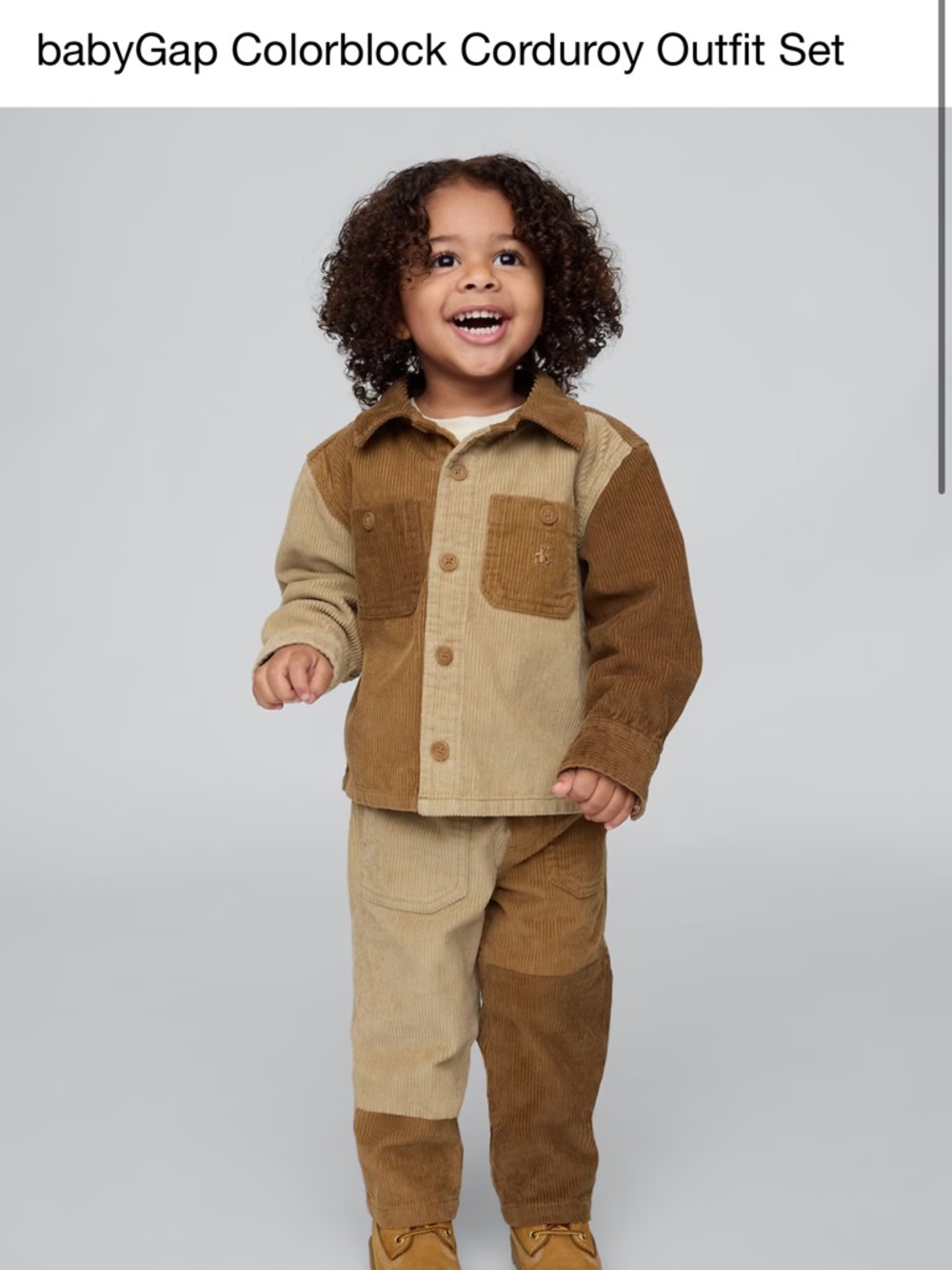 GAP Kids Colorblock Corduroy Set in Brown and Tan